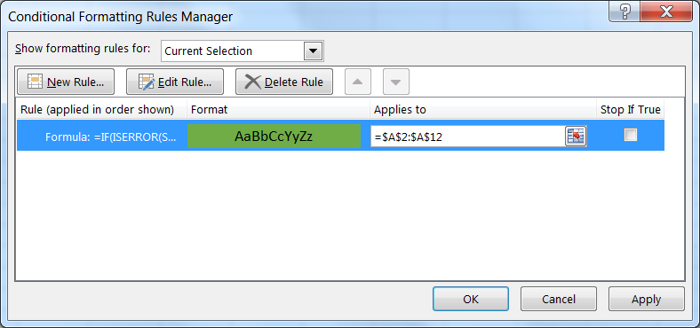 Conditional formatting range