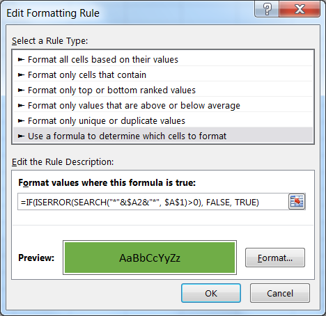 Conditional formatting formula