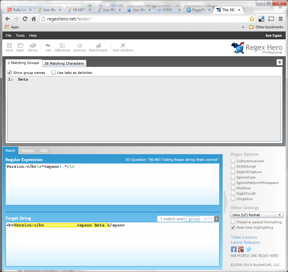 VB.NET Regex in Regex Hero Online