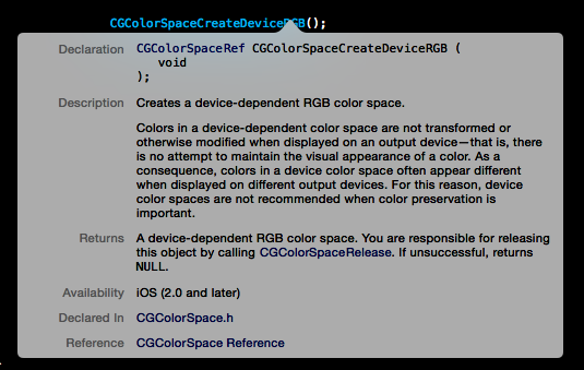 CGColorSpaceCreateDeviceRGB() Returns Description