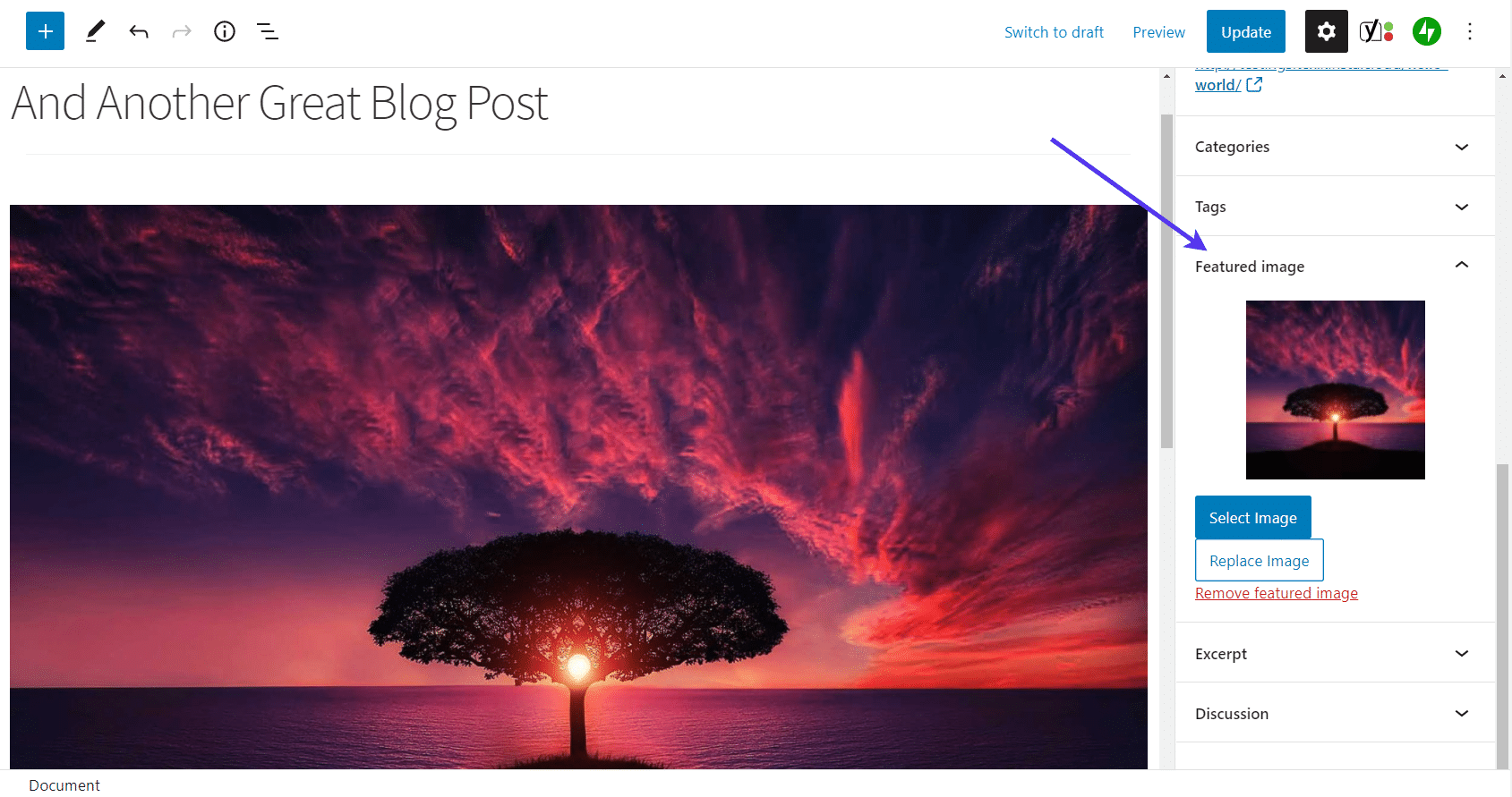 Check the 'Featured Image' tab