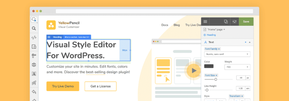 The YellowPencil Visual Customizer WordPress plugin.