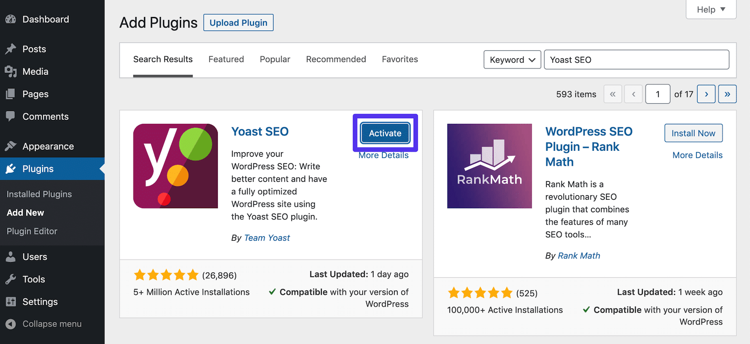 activate yoast seo