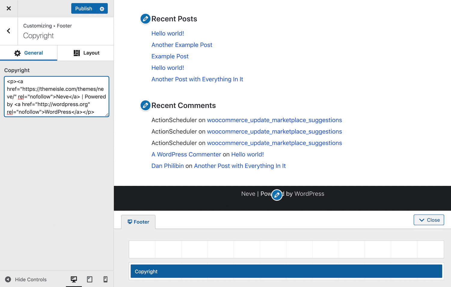 customizer remove footer link
