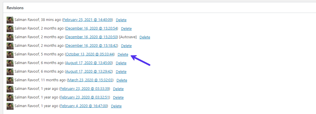 Using the 'Simple Revisions Delete' plugin