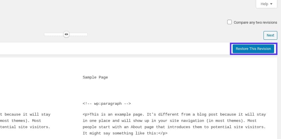 Reverting to an old revision in WordPress.