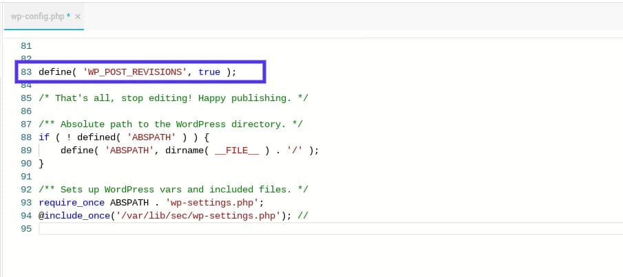 Enabling WordPress revisions manually.