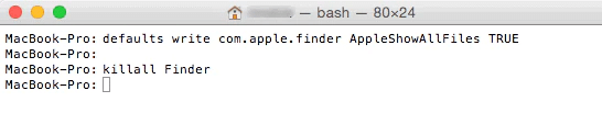Show hidden files in Mac Terminal.