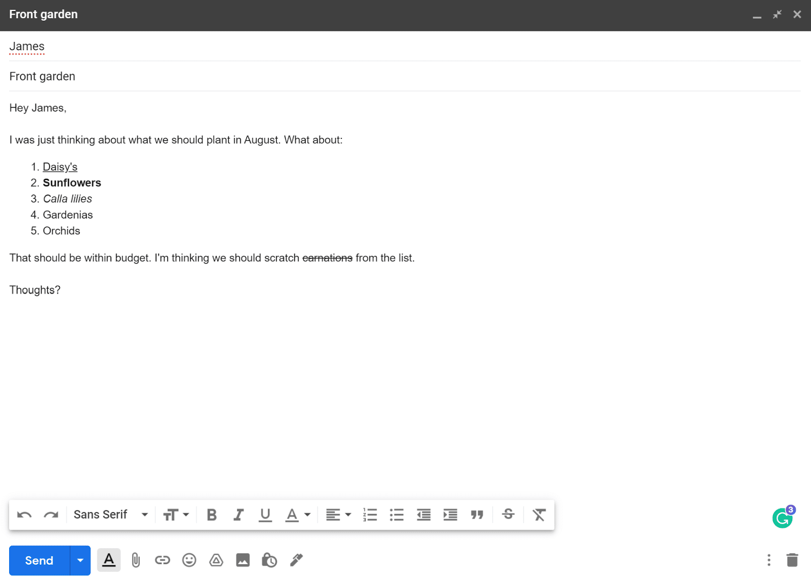 A sample email with the subject 