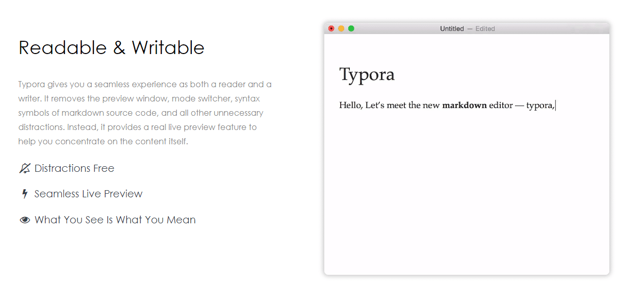 The Typora markdown editor homepage with the heading 