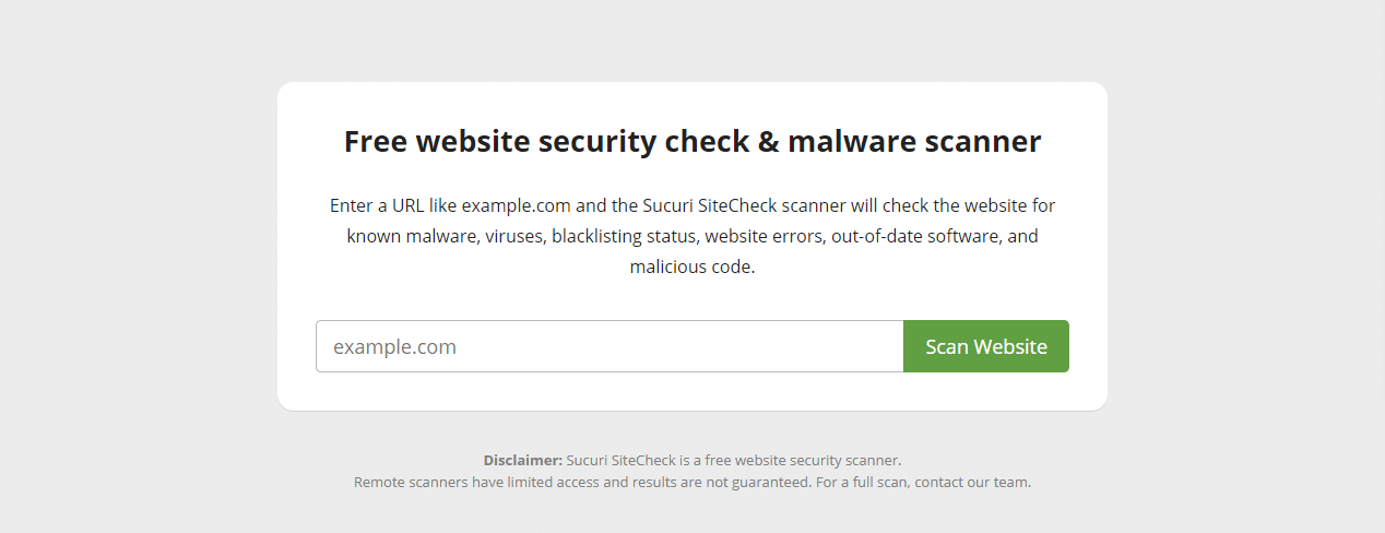 Screenshot of Sucuri's homepage showing 