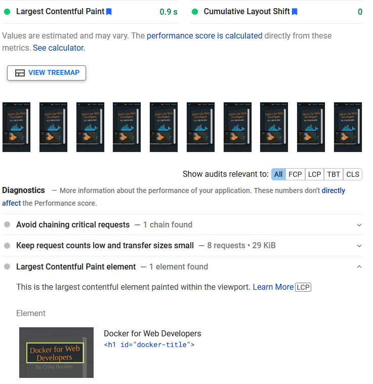 PageSpeed Insights Largest Contentful Paint analysis.