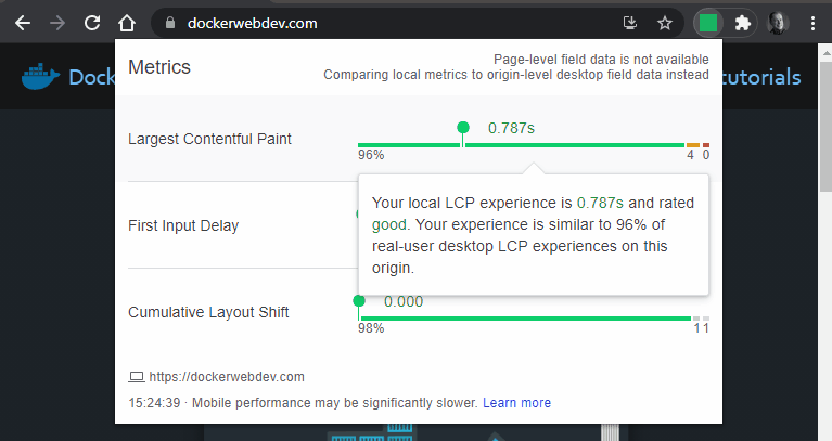 Web Vitals extension LCP.
