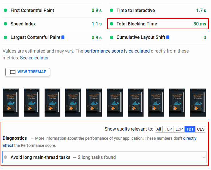 PageSpeed Insights Total Blocking Time.
