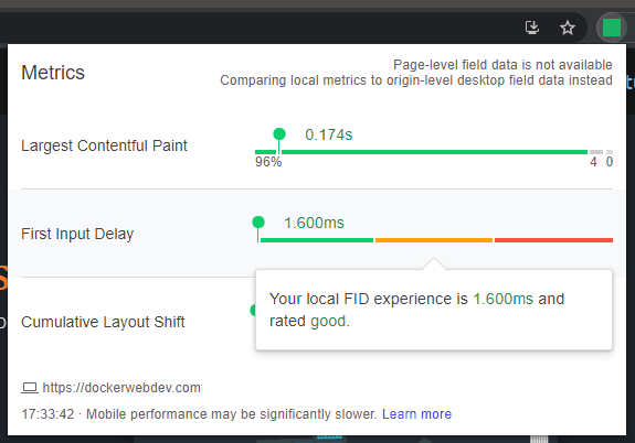 Web Vitals extension FID.