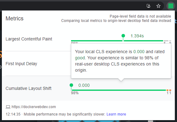 Web Vitals extension CLS.