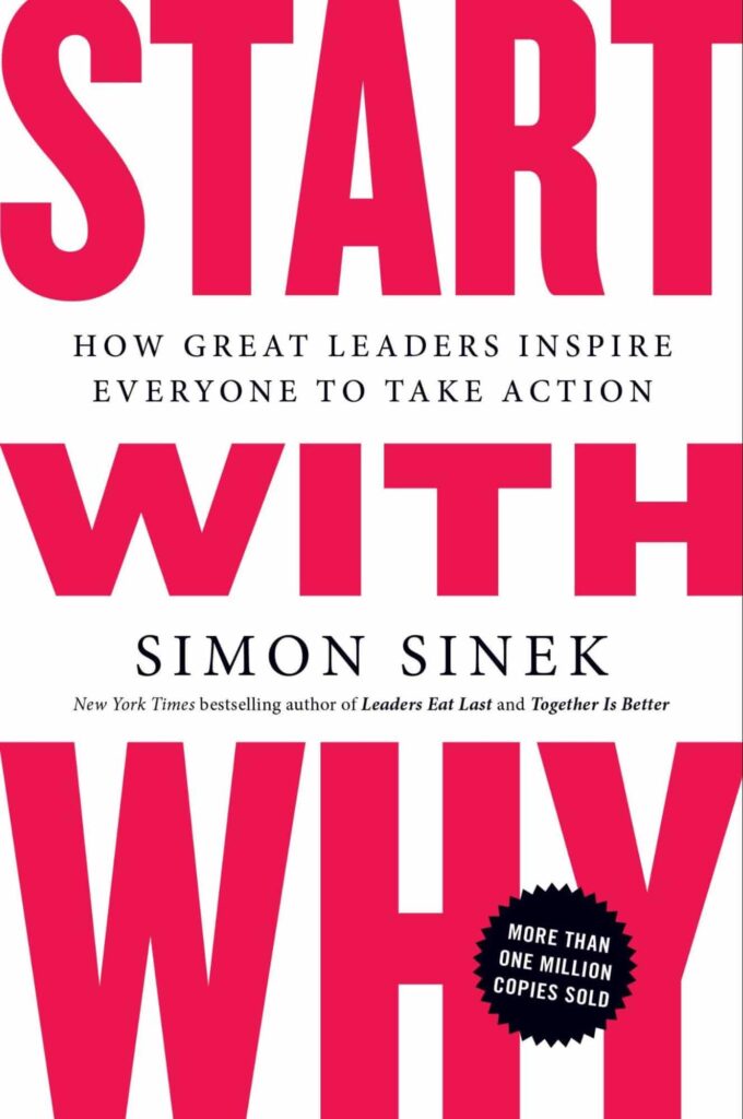 Cover of the book Start with Why by Simon Sinek with the title in large red text.