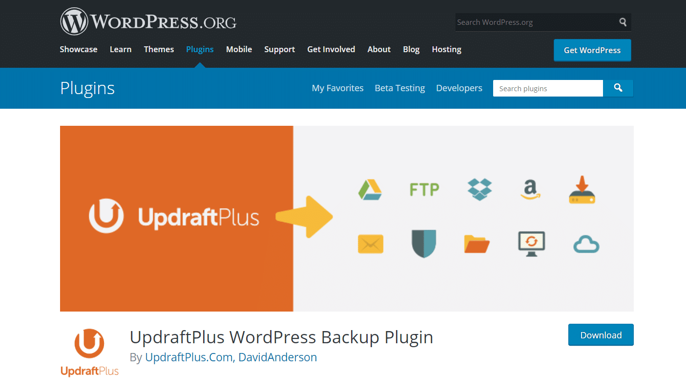 The UpdraftPlus WordPress Backup plugin homepage