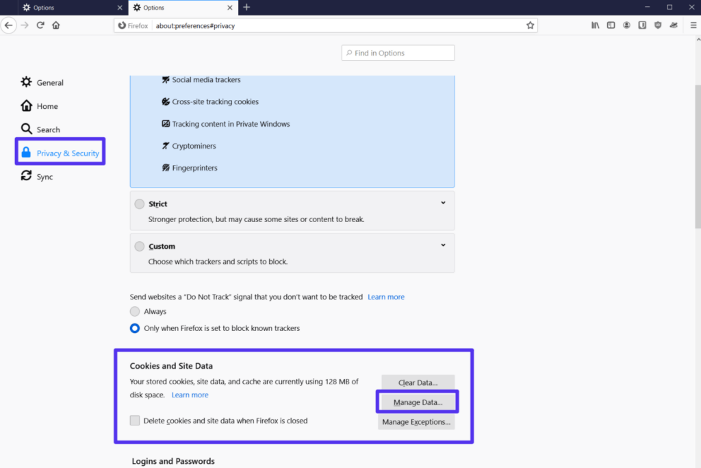 Searching cookies for individual sites through the