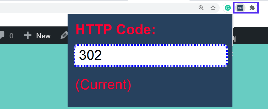 A screenshot showing the current URL's HTTP status code, displayed through use of a Chrome browser extension.