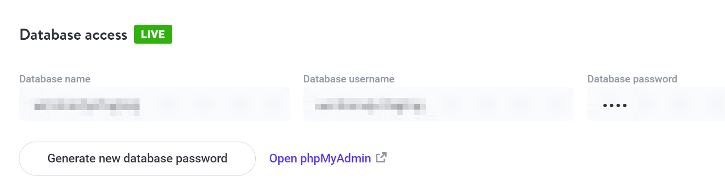 Accessing phpMyAdmin via MyKinsta under the 
