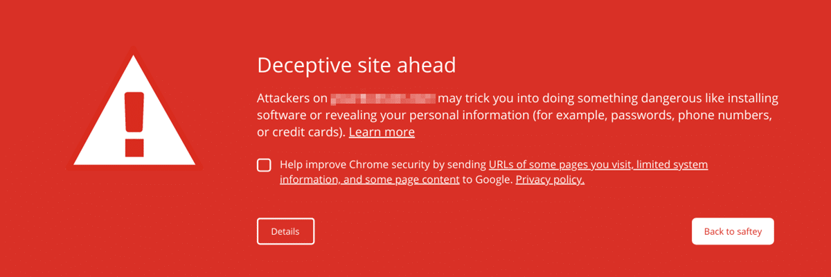 Deceptive content warning on a website, showing the text 