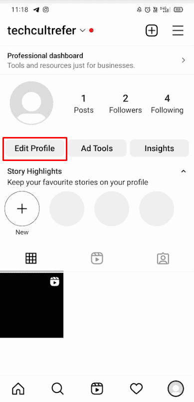 Tap on Edit Profile located below your Instagram bio