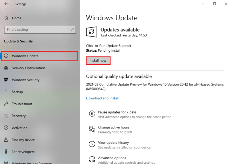 Update Windows. Fix World of Warcraft Error 51900101 in Windows 10