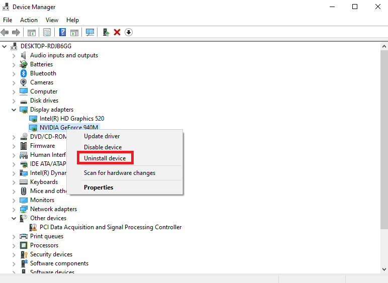 uninstall device nvidia geforce driver. Fix World of Warcraft Error 51900101 in Windows 10