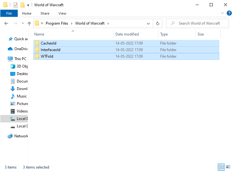 rename the folders to something like Cacheold Interfaceold WTFold respectively. Fix World of Warcraft Error 51900101 in Windows 10