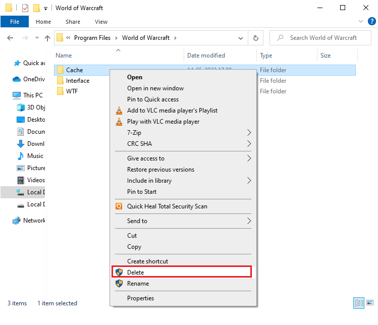 right click on Cache folder and select the Delete option 