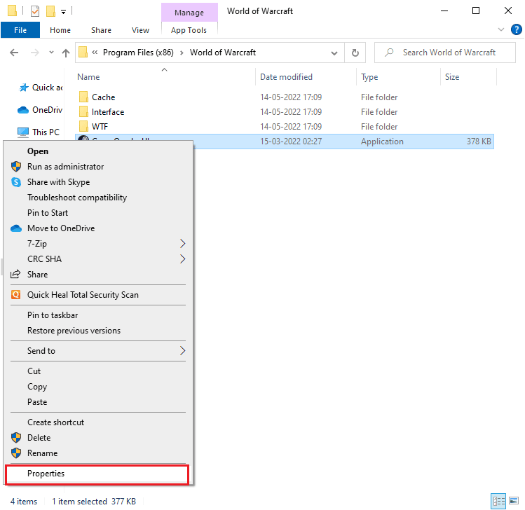 right click on Wow.exe setup file and select the Properties option