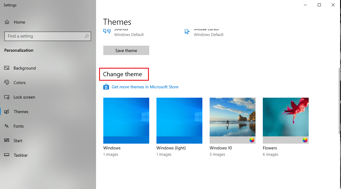 locate the change theme menu 
