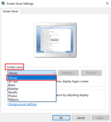 under the screen saver option select none 