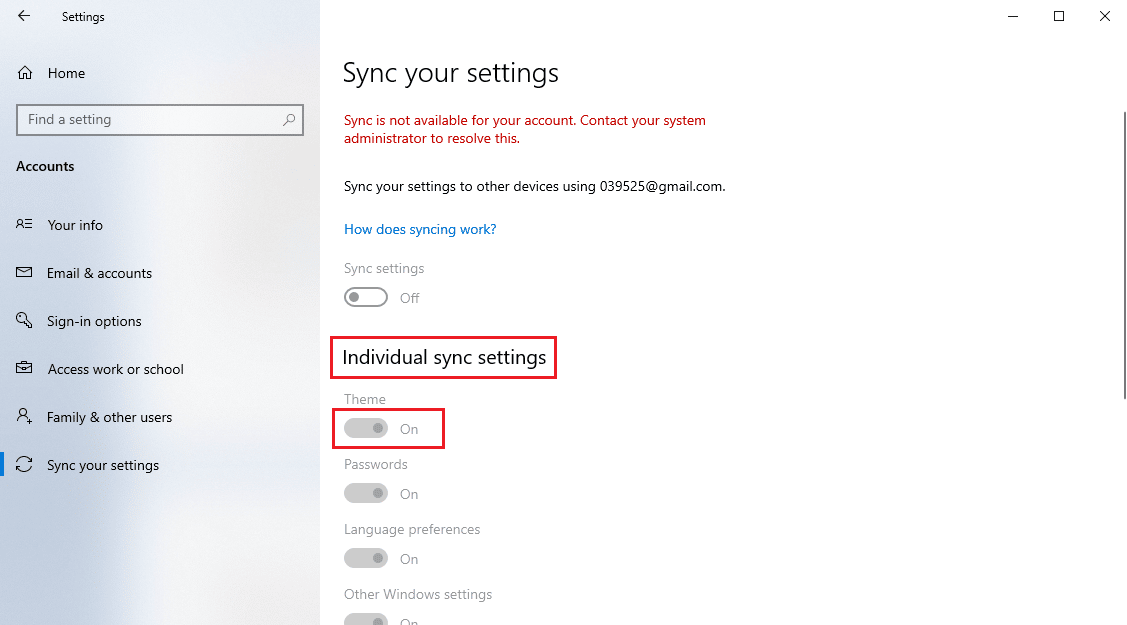 navigate to the individual sync setting and turn off the theme toggle