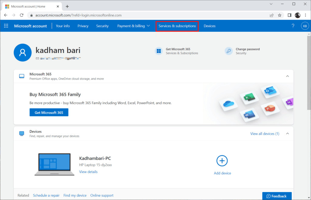 select services and subscriptions
