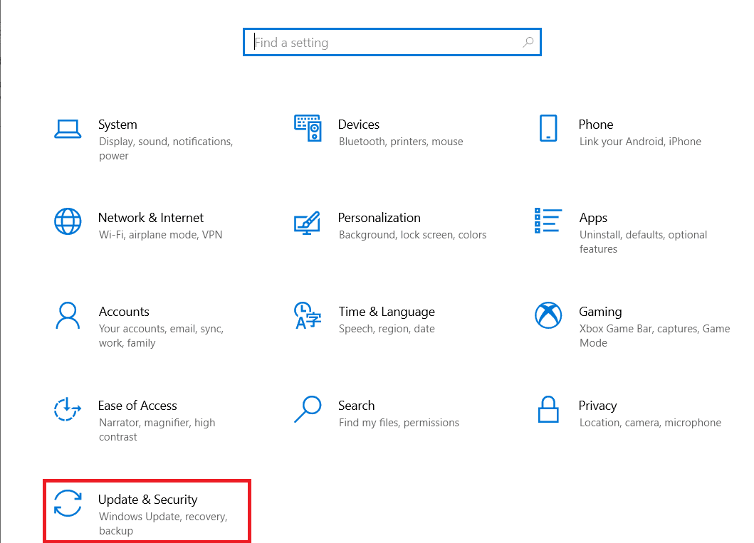 Open Update and Security settings