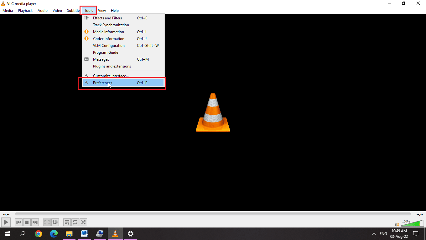 click on preference to open preferences menu