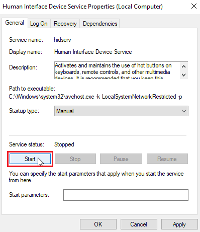 click on start to start the service