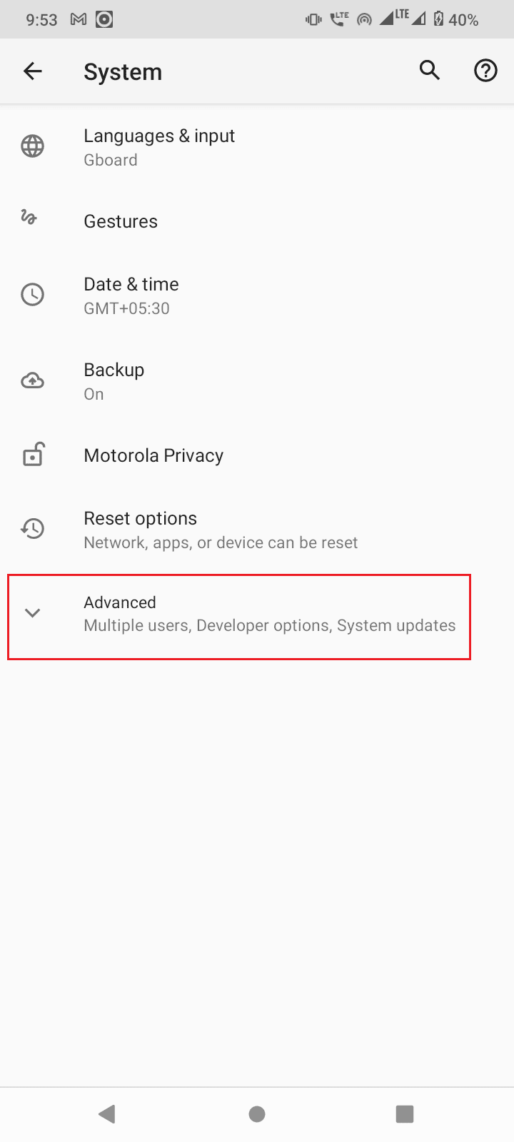 tap on advanced dropdown