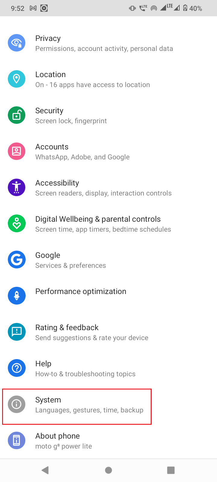 scroll down and tap on system