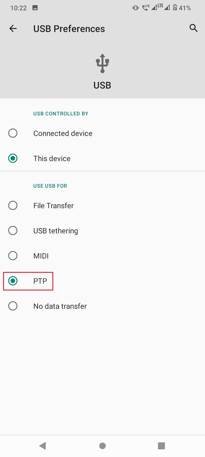 tap on PTP or photo transfer if file transfer does not work