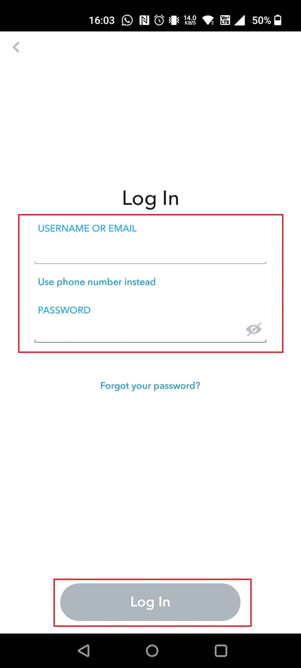 Tap on Log In | Does Snapchat Delete Inactive Accounts? | recover a permanently locked Snapchat account
