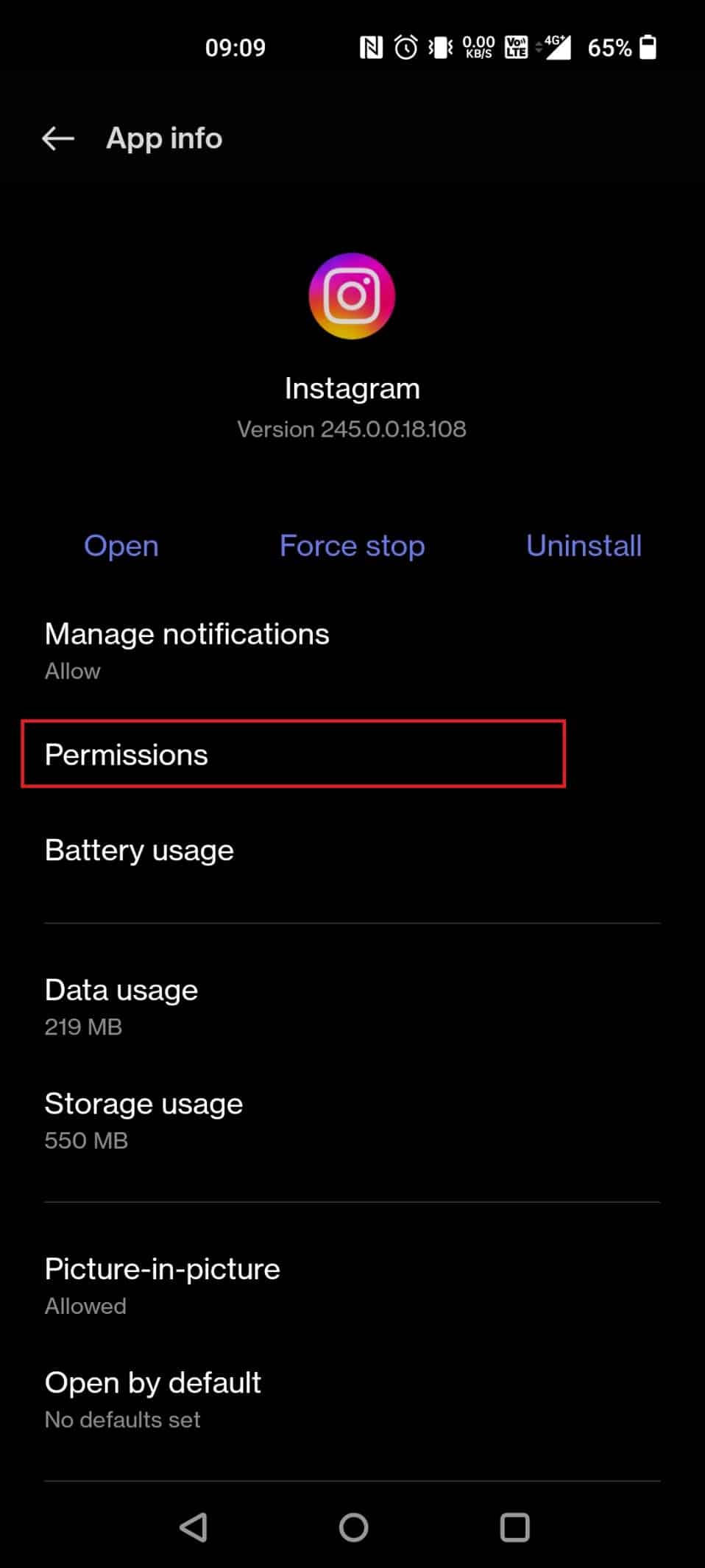 Tap on Permissions