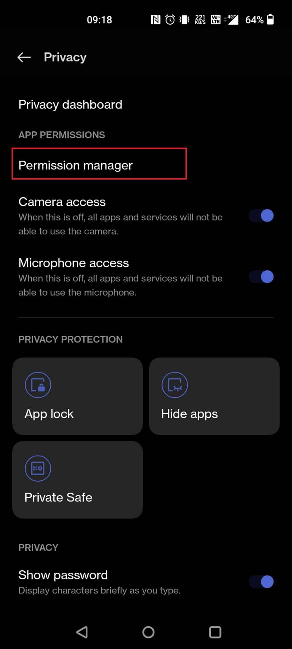 Tap on Permission manager
