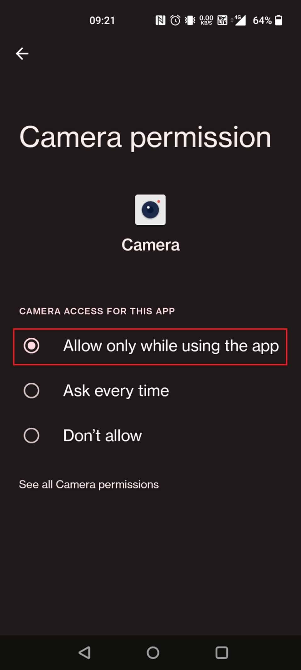 Choose the Allow only while using the app option