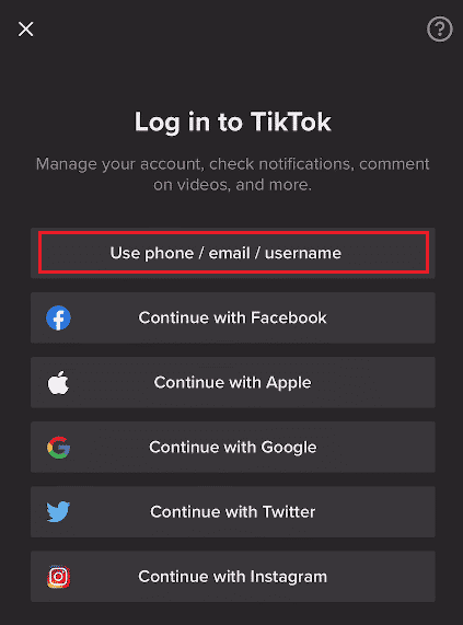 tap on Use phone, email, username
