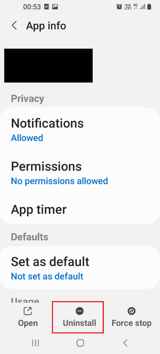Tap on the Uninstall option 