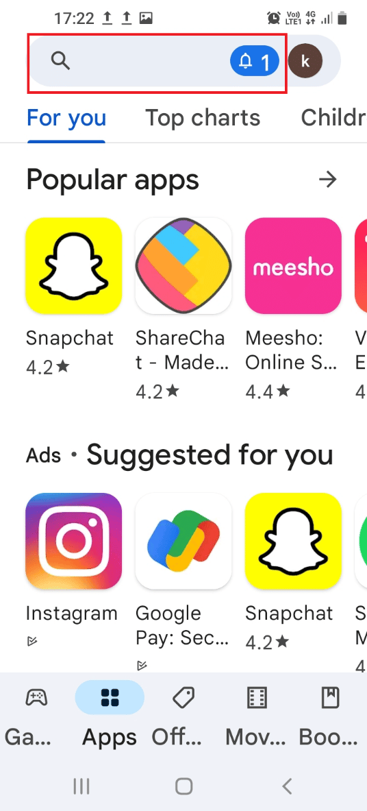 Tap on the search bar at the top
