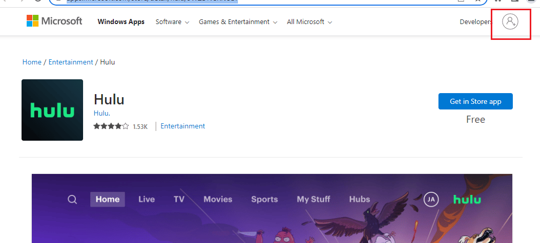 Open the official Microsoft page for the Hulu app and log in to your account. Fix Hulu Error Code 2 998